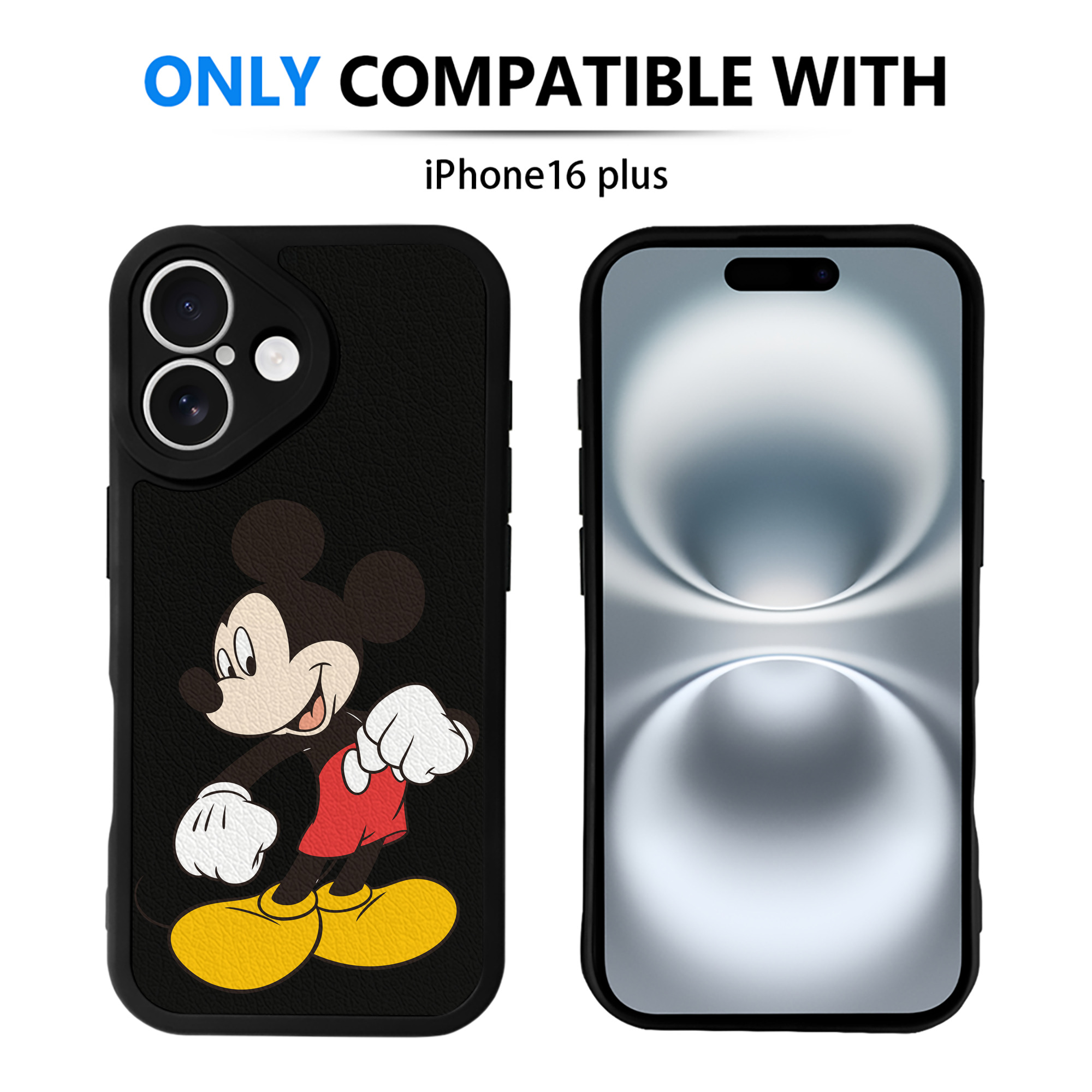 （画像用） ミッキーマウス Mickey Mouse 【iPhone 16シリーズ対応】シリコンスマホケース（レザー調） 材質：シリコン